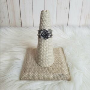 Rose flower silver fidget spinner ring, meditation, size 7